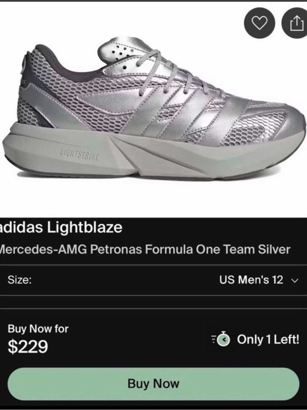 adidas MERCEDES AMG Silver Metallic Lightblaze Performance Sneakers
